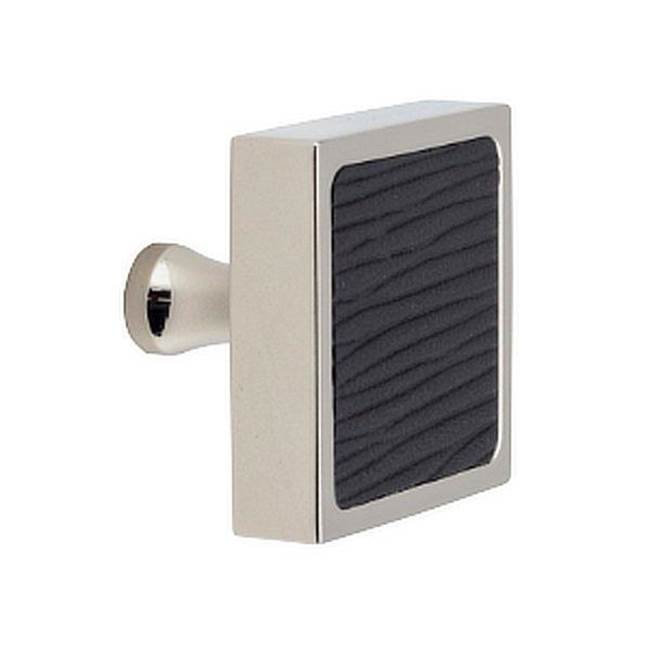 Colonial Bronze Leather Accented Square Cabinet Knob With Flared Post, Polished Chrome x Rattlesnake White Leather