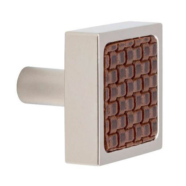 Colonial Bronze Leather Accented Square Cabinet Knob With Straight Post, Matte Satin Bronze x Pinseal Seal Rock Leather