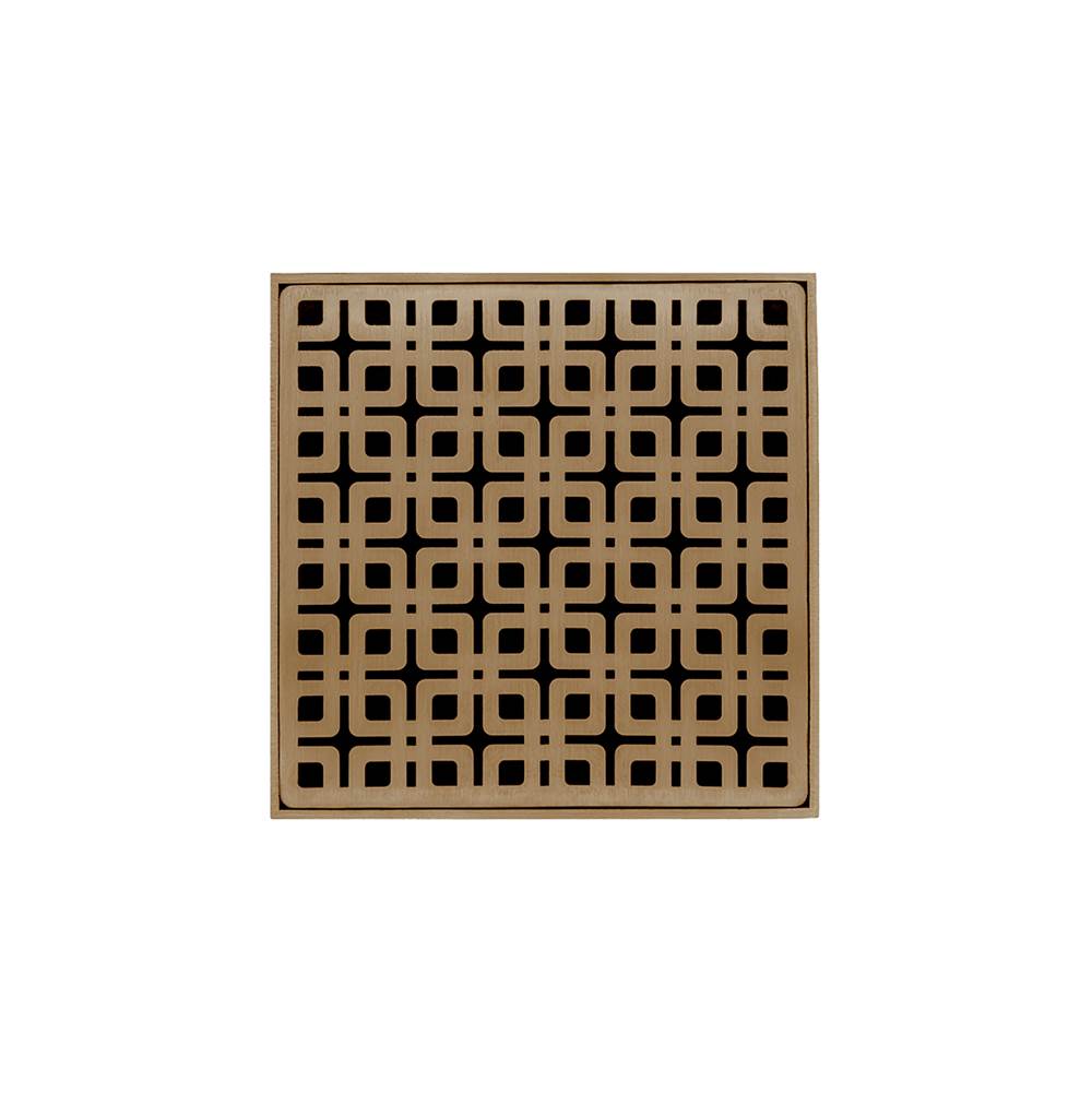 Infinity Drain 5'' x 5'' KD 5 Complete Kit with Link Pattern Decorative Plate in Satin Bronze with Cast Iron Drain Body for Hot Mop, 2'' Outlet