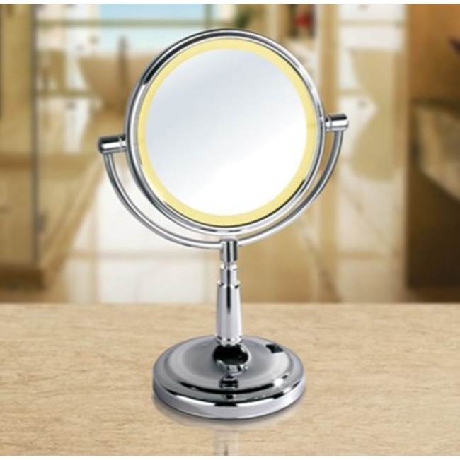 Afina Corporation Lighted Table Makeup Mirror 8''Round Battery Operated- Polished Chrome