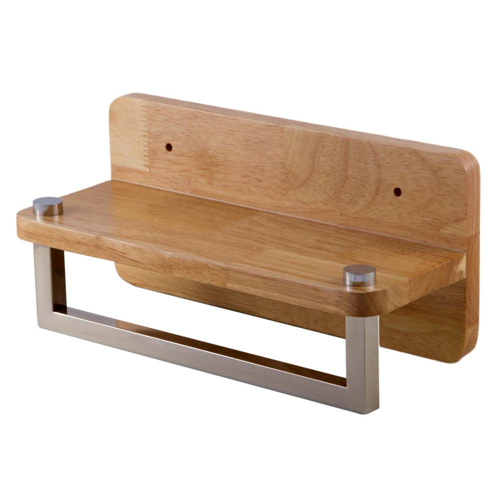Alfi Trade 12'' Small Wooden Shelf with Chrome Towel Bar Bathroom Accessory