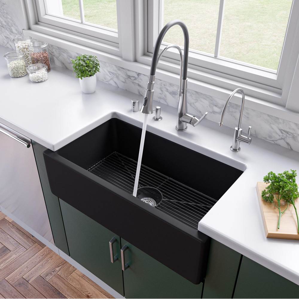 Alfi Trade 33'' Black Matte Reversible Smooth / Fluted Single Bowl Fireclay Farm Sink