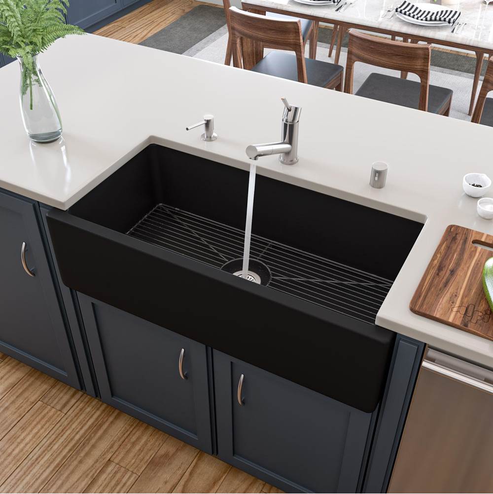 Alfi Trade 36'' Black Matte Reversible Smooth / Fluted Single Bowl Fireclay Farm Sink
