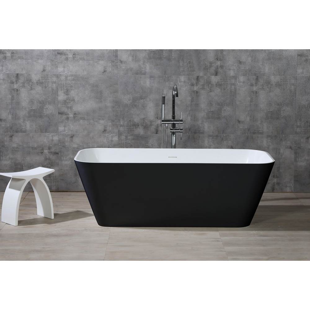 Alfi Trade 67'' Black and White Matte Rectangular Solid Surface Resin Soaking Bathtub