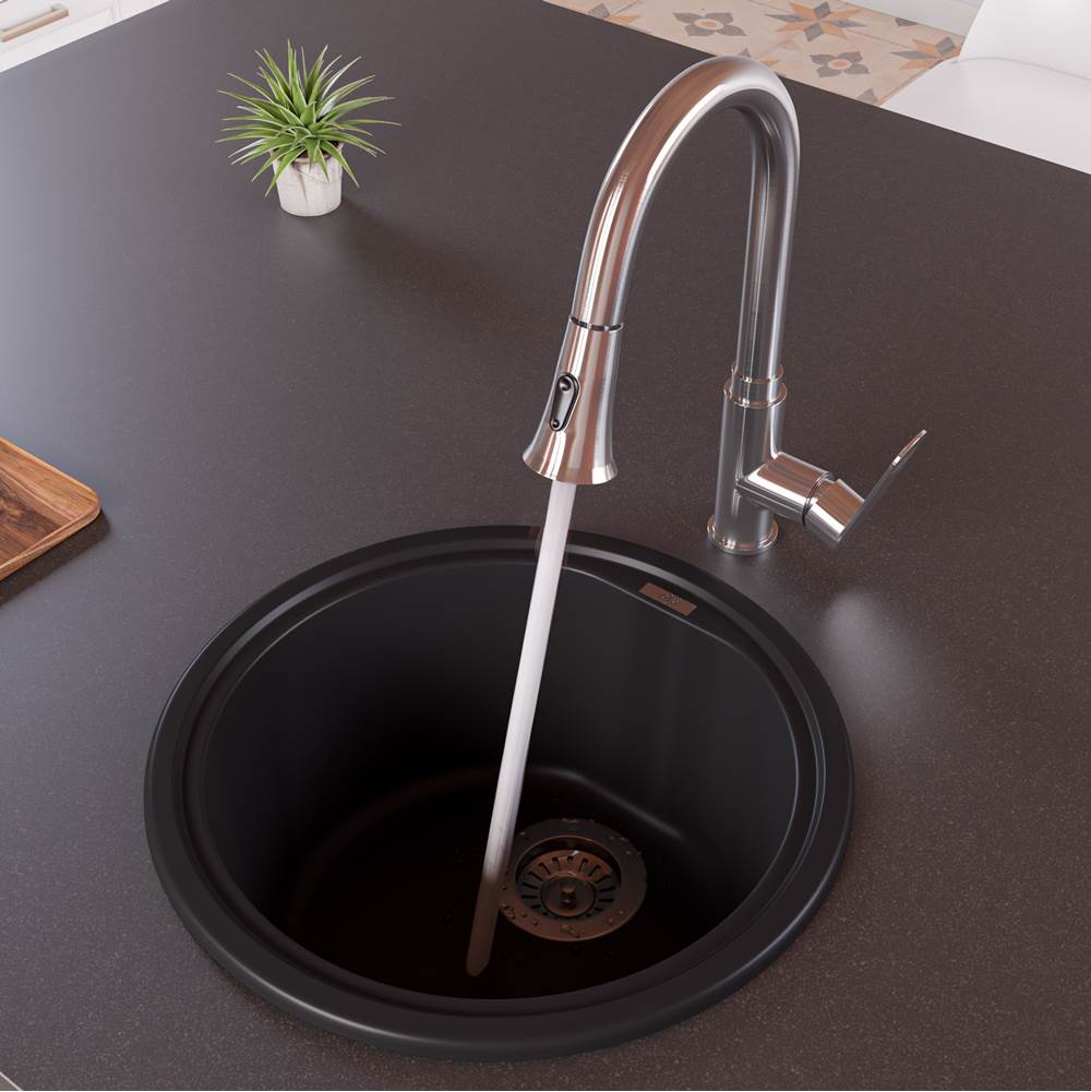 Alfi Trade Black 17'' Drop-In Round Granite Composite Kitchen Prep Sink
