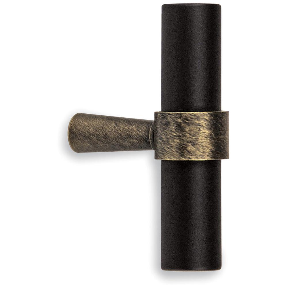 Colonial Bronze T Cabinet Knob Hand Finished in Oil Rubbed Bronze and Satin Bronze