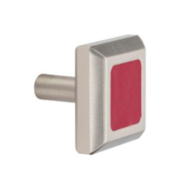 Colonial Bronze Leather Accented Square, Beveled Cabinet Knob With Straight Post, Satin Chrome x Shagreen Smokey Leather