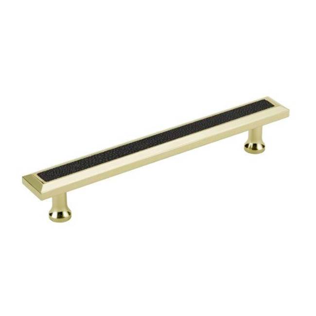 Colonial Bronze Leather Accented Rectangular, Beveled Cabinet Pull With Flared Posts, Matte Satin Bronze x Sulky Black Leather