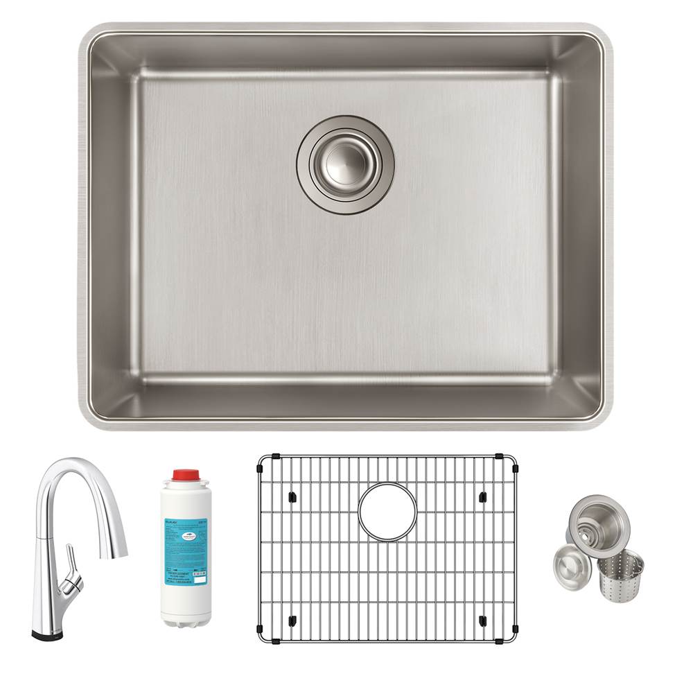 Elkay Reserve Selection Lustertone Iconix 18 Gauge Stainless Steel 23-1/2'' x 18-1/4'' x 9'' Single Bowl Undermount Sink Kit with Filtered Faucet