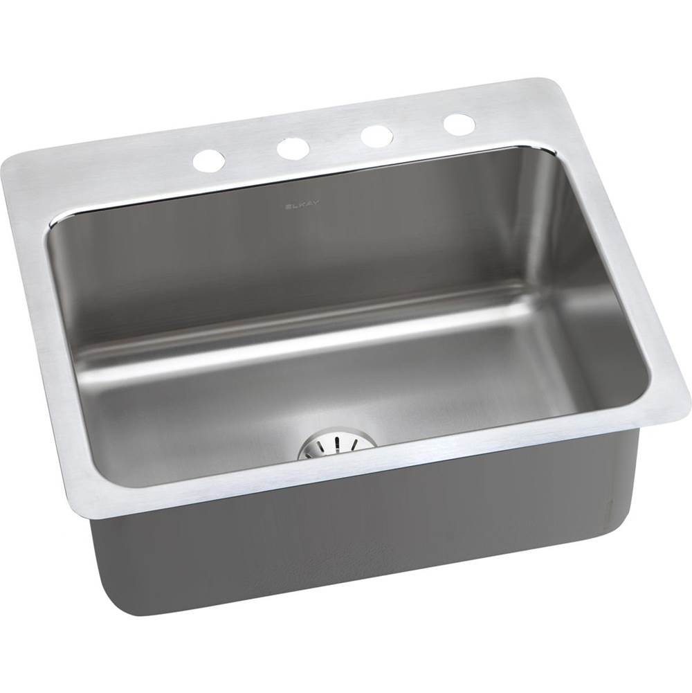 Elkay Lustertone Classic Stainless Steel 27'' x 22'' x 10'', 1-Hole Single Bowl Dual Mount Sink with Perfect Drain