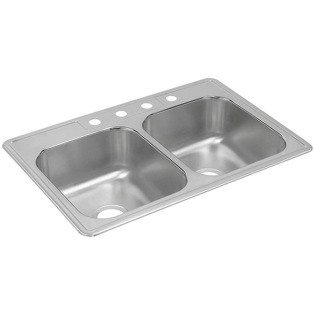 Elkay Dayton Stainless Steel 33'' x 22'' x 8-3/16'', 1-Hole Equal Double Bowl Drop-in Sink