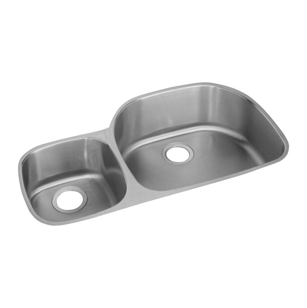 Elkay Lustertone Classic Stainless Steel 36-1/4'' x 21-1/8'' x 10'', Offset 40/60 Double Bowl Undermount Sink