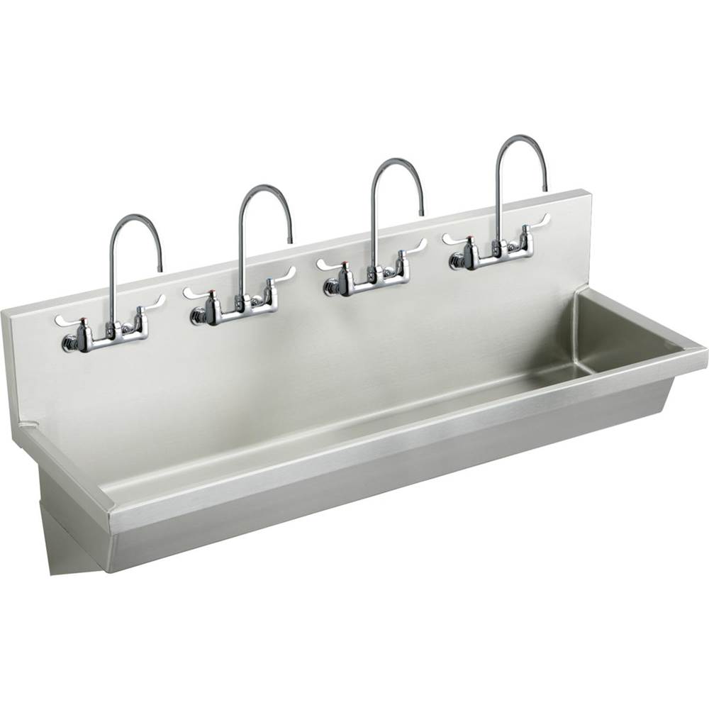 Elkay Stainless Steel 96'' x 20'' x 8'', Wall Hung Multiple Station Hand Wash Sink Kit