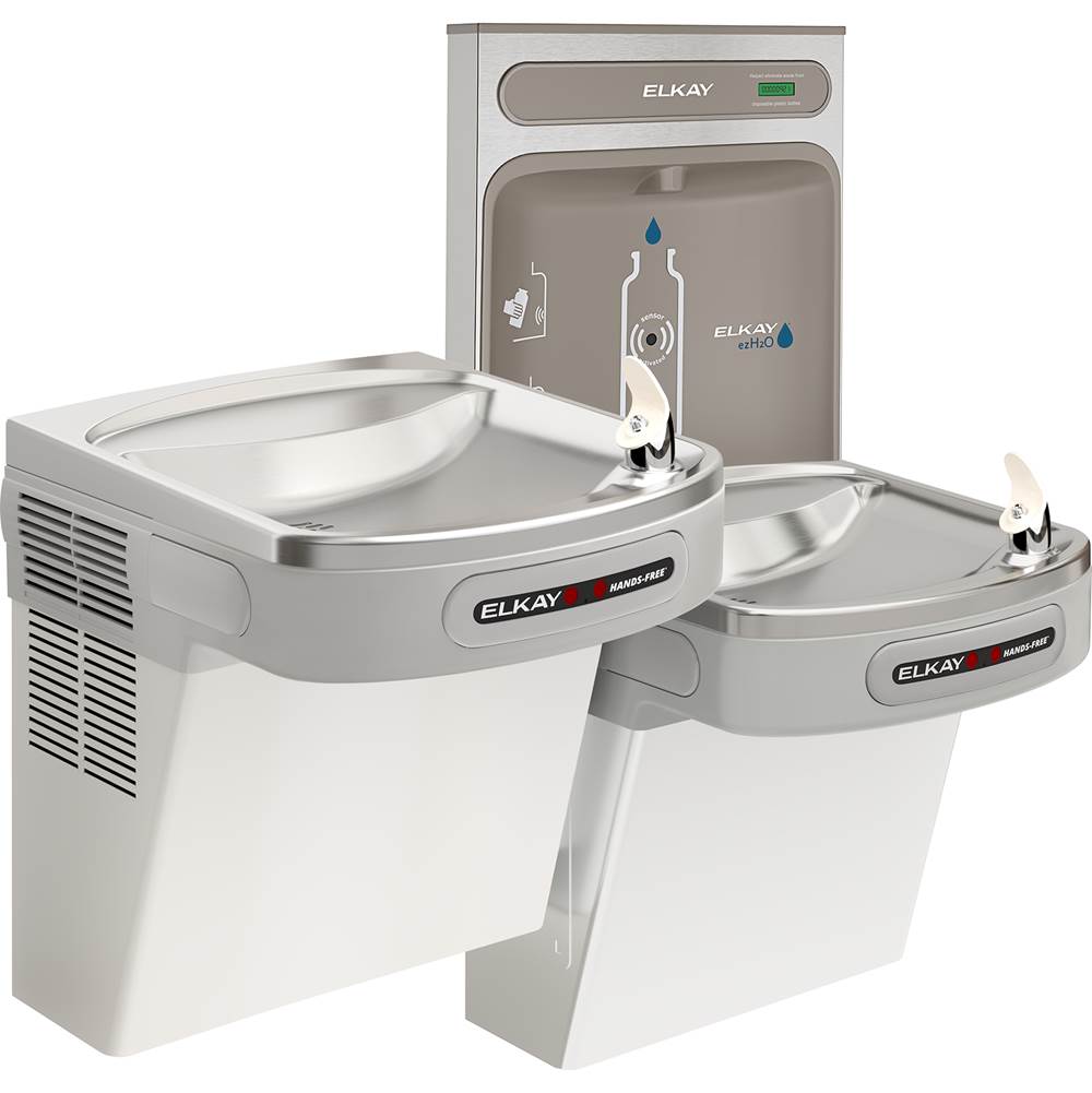 Elkay ezH2O Bottle Filling Station with Bi-Level ADA Cooler Dual Hands Free Activation, Non-Filtered Refrigerated Light Gray