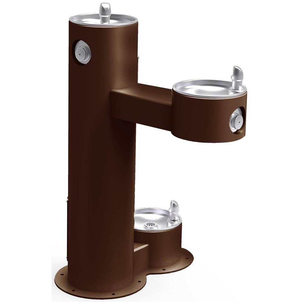 Elkay Outdoor Fountain Bi-Level Pedestal with Pet Station, Non-Filtered Non-Refrigerated, Freeze Resistant, Brown