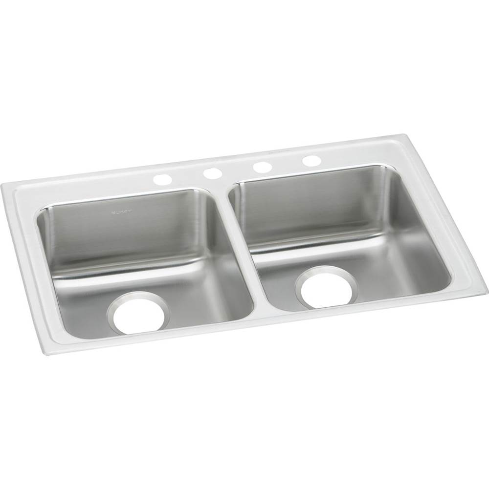 Elkay Lustertone Classic Stainless Steel 33'' x 19-1/2'' x 4'', 4-Hole Equal Double Bowl Drop-in ADA Sink