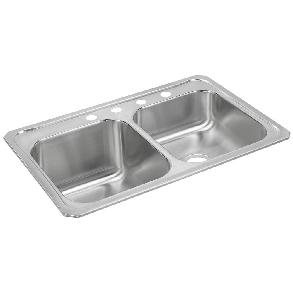Elkay Celebrity Stainless Steel 33'' x 22'' x 10-1/4'', 2-Hole Equal Double Bowl Drop-in Sink with Right Small Bowl