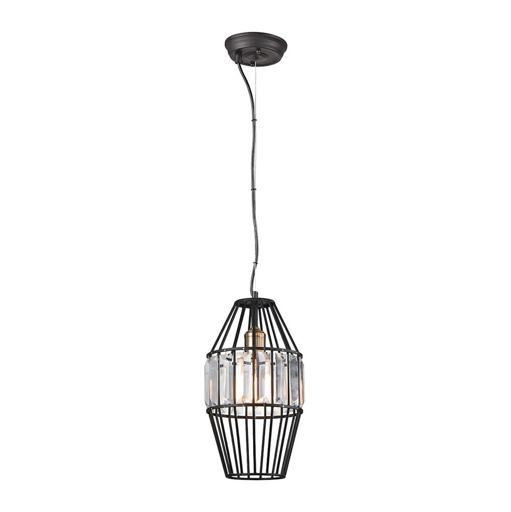 Elk Lighting Yardley 1-Light Mini Pendant in Oil Rubbed Bronze With Clear Crystal on A Wire Cage