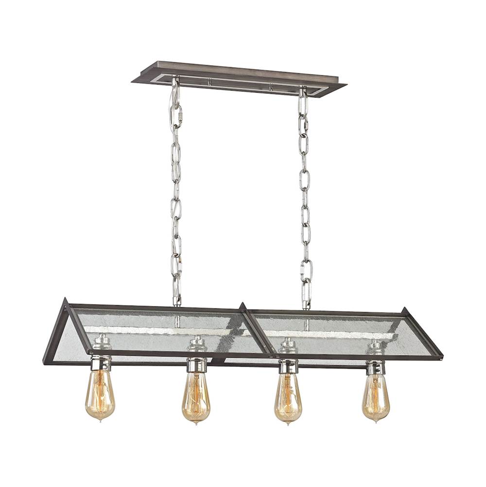 Elk Lighting Ridgeview 4-Light Chandelier in Polished Nickel and Weathered Zinc With Seedy Glass