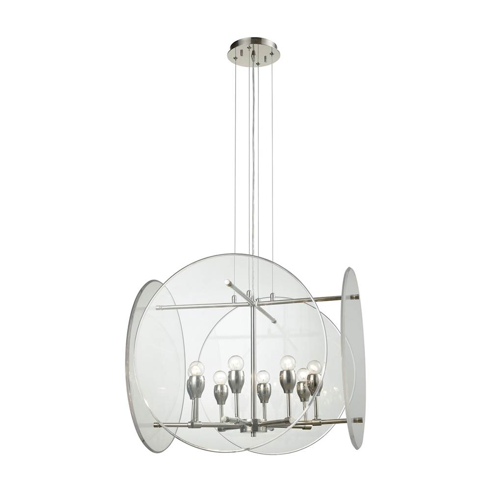 Elk Lighting Disco 8-Light Chandelier in Polished Nickel With Clear Acrylic Panels