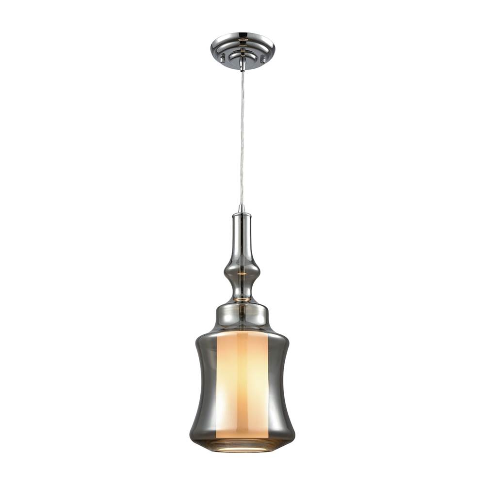 Elk Lighting Alora 1-Light Mini Pendant in Chrome With Smoke-Plated and Opal White Glass