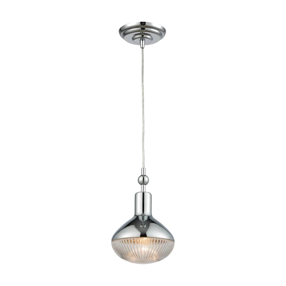Elk Lighting Ravette 1-Light Mini Pendant in Polished Chrome With Clear Ribbed Glass