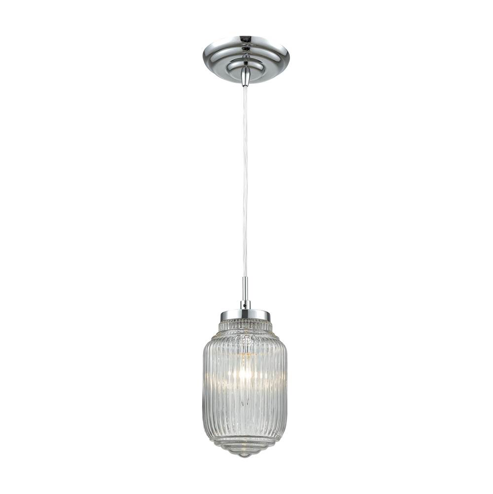 Elk Lighting Dubois 1-Light Mini Pendant in Polished Chrome With Clear Ribbed Glass