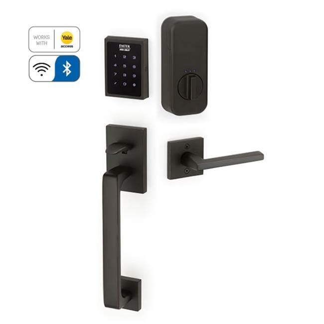 Emtek Electronic EMPowered Motorized Touchscreen Keypad Smart Lock Entry Set with Baden Grip - works with Yale Access, Beaded Egg Knob US10B