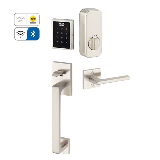 Emtek Electronic EMPowered Motorized Touchscreen Keypad Smart Lock Entry Set with Baden Grip - works with Yale Access, Beaded Egg Knob US15