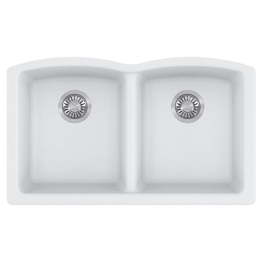 Franke Ellipse 33.0-in. x 19.7-in. Polar White Granite Undermount Double Bowl Kitchen Sink - ELG120PWT