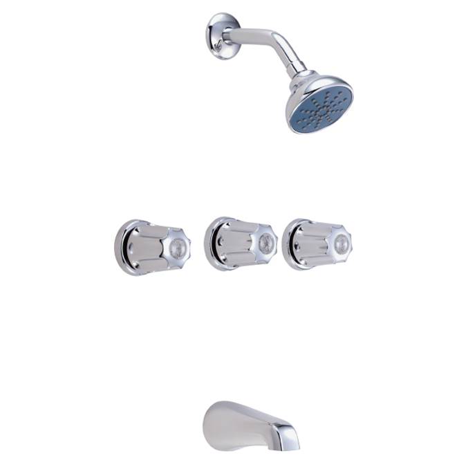 Gerber Plumbing Gerber Classics Three Metal Fluted Handle Sliding Sleeve Escutcheon Tub & Shower Fitting with IPS/Sweat Connections & Threaded Spout 1.75gpm Chrome