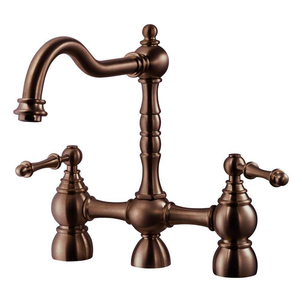 Hamat Two Handle Bridge Faucet with Side Spray in Antique Copper