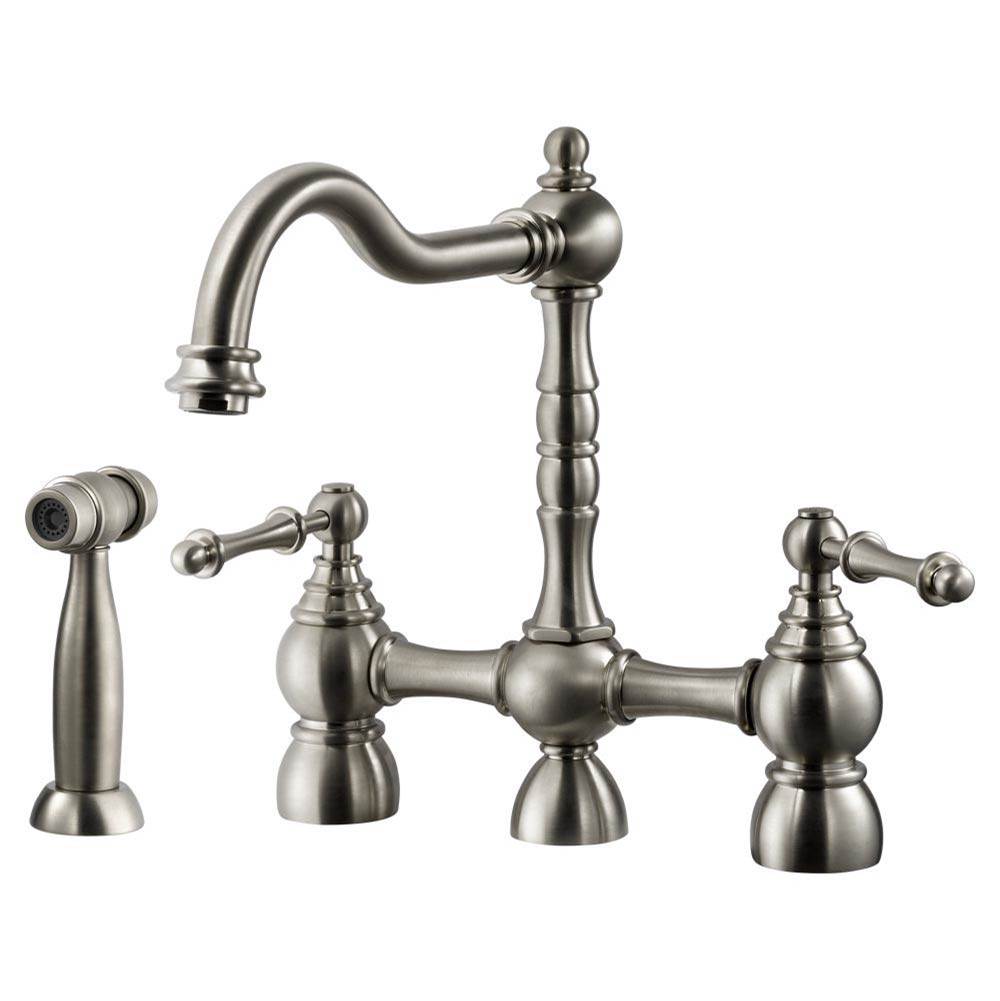 Hamat Two Handle Bridge Faucet with Side Spray in Brushed Nickel