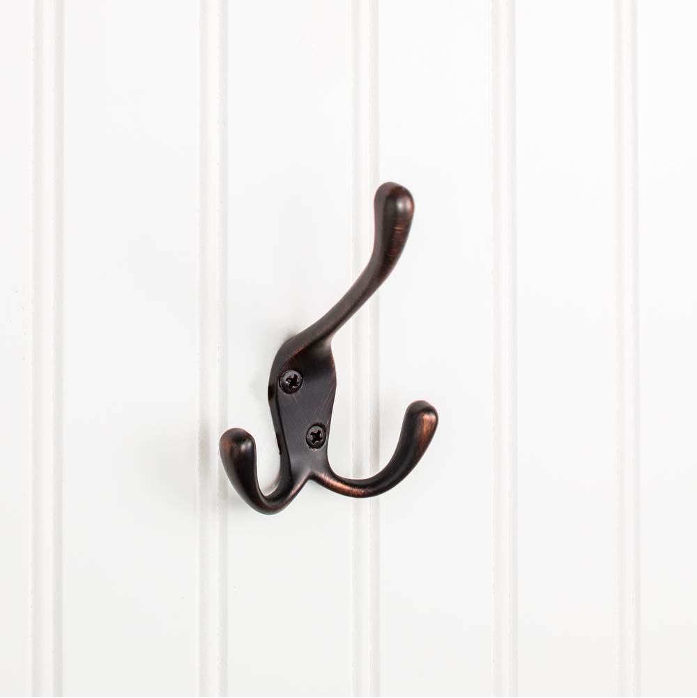 Hardware Resources 4'' Brushed Oil Rubbed Bronze Large Triple Prong Wall Mounted Hook