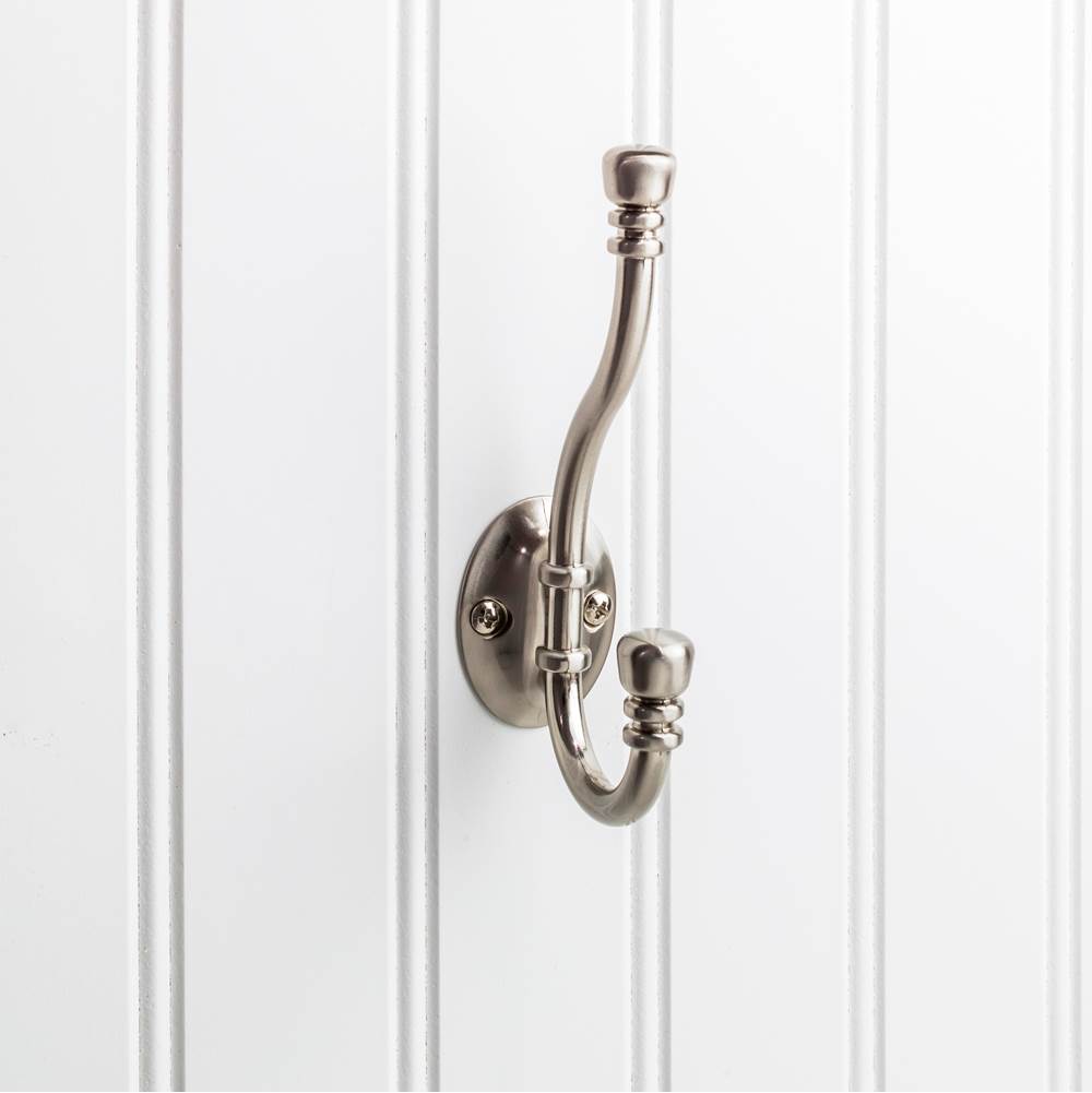 Hardware Resources 5-3/16'' Satin Nickel Ringed Contemporary Double Prong Wall Mounted Hook