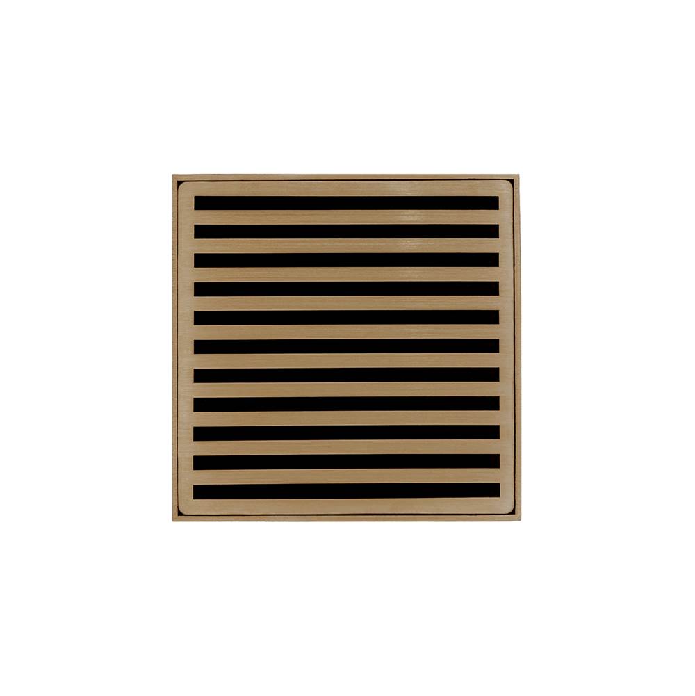 Infinity Drain 5'' x 5'' ND 5 High Flow Complete Kit with Lines Pattern Decorative Plate in Satin Bronze with PVC Drain Body, 3'' Outlet