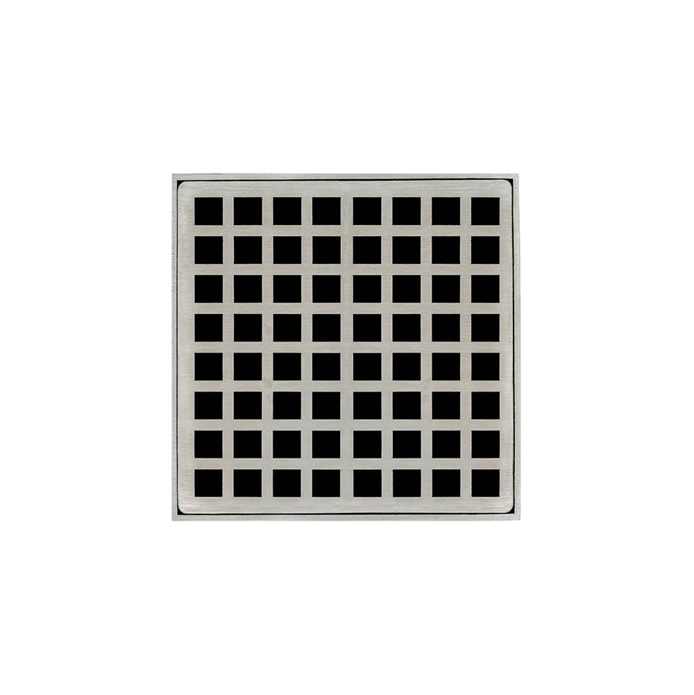 Infinity Drain 5'' x 5'' QD 5 High Flow Complete Kit with Squares Pattern Decorative Plate in Satin Stainless with ABS Drain Body, 3'' Outlet