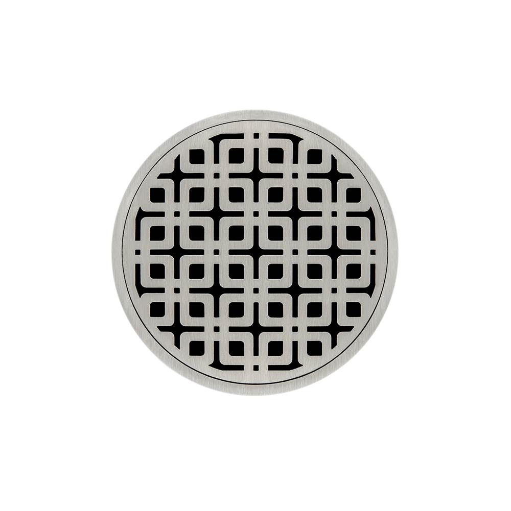 Infinity Drain 5'' Round RKD 5 Complete Kit with Link Pattern Decorative Plate in Satin Stainless with ABS Drain Body, 2'' Outlet