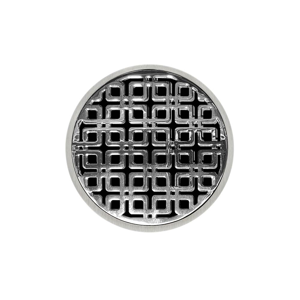 Infinity Drain 5'' Round RKD 5 High Flow Complete Kit with Link Pattern Decorative Plate in Polished Stainless with PVC Drain Body, 3'' Outlet