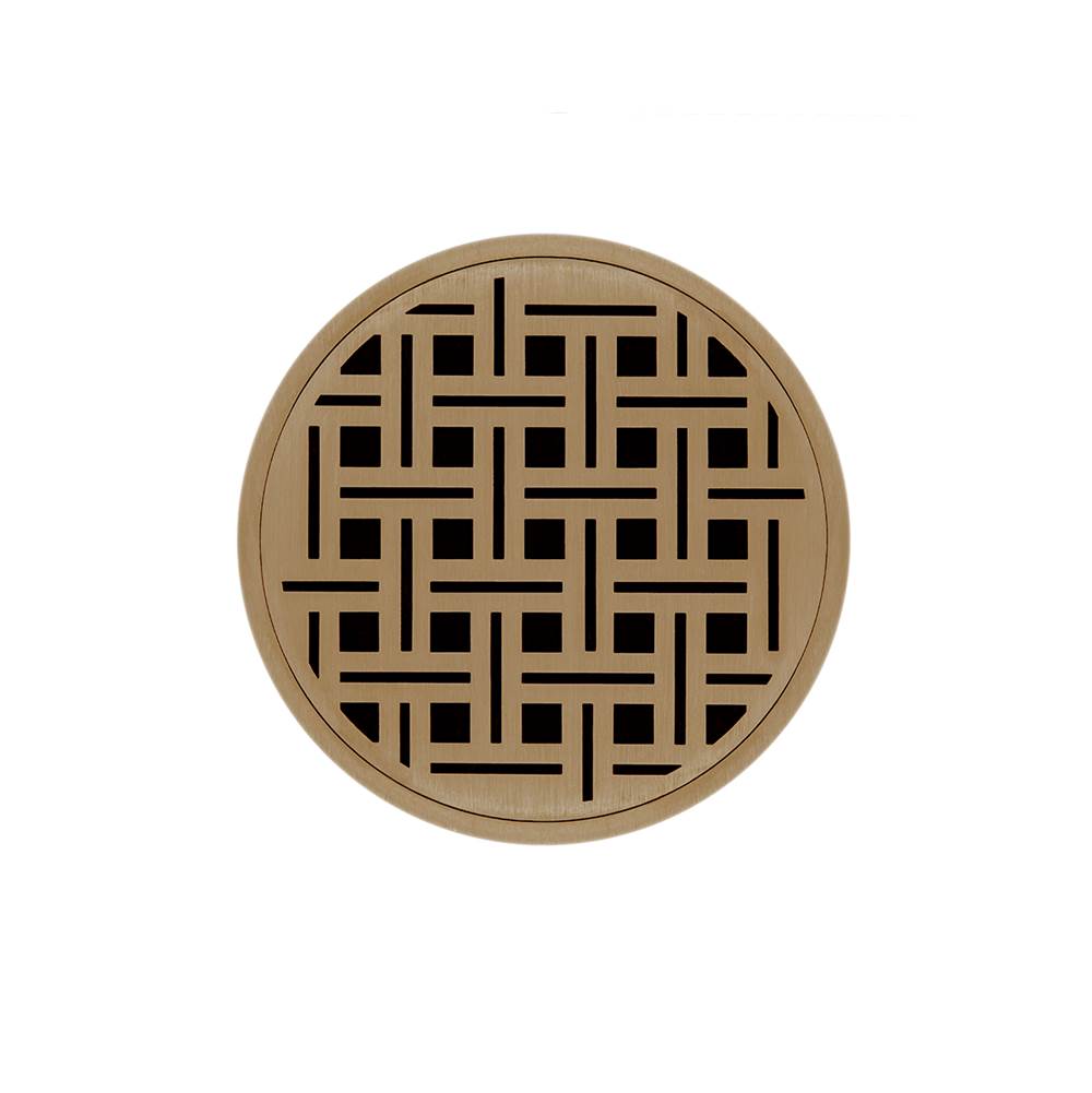 Infinity Drain 5'' Round RVDB 5 Complete Kit with Weave Pattern Decorative Plate in Satin Bronze with ABS Bonded Flange Drain Body, 2'', 3'' and 4'' Outlet