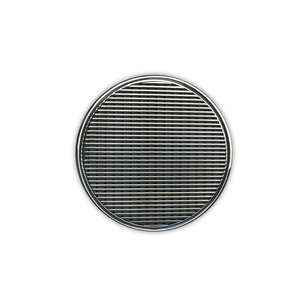 Infinity Drain 5'' Round Strainer with Wedge Wire Pattern Decorative Plate and 2'' Throat in Polished Stainless for RWD 5