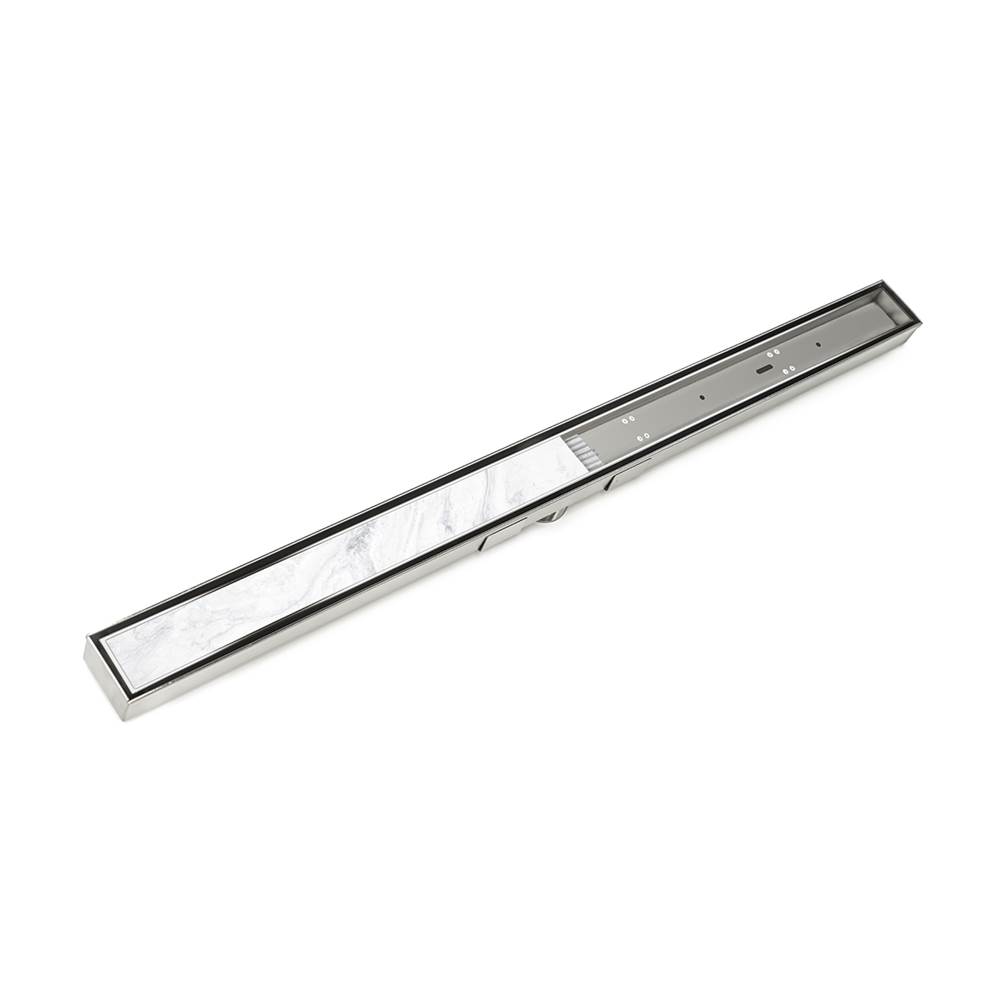 Infinity Drain 48'' S-Stainless Steel Series High Flow Complete Kit with Low Profile Tile Insert Frame in Polished Stainless with ABS Drain Body, 3'' Outlet