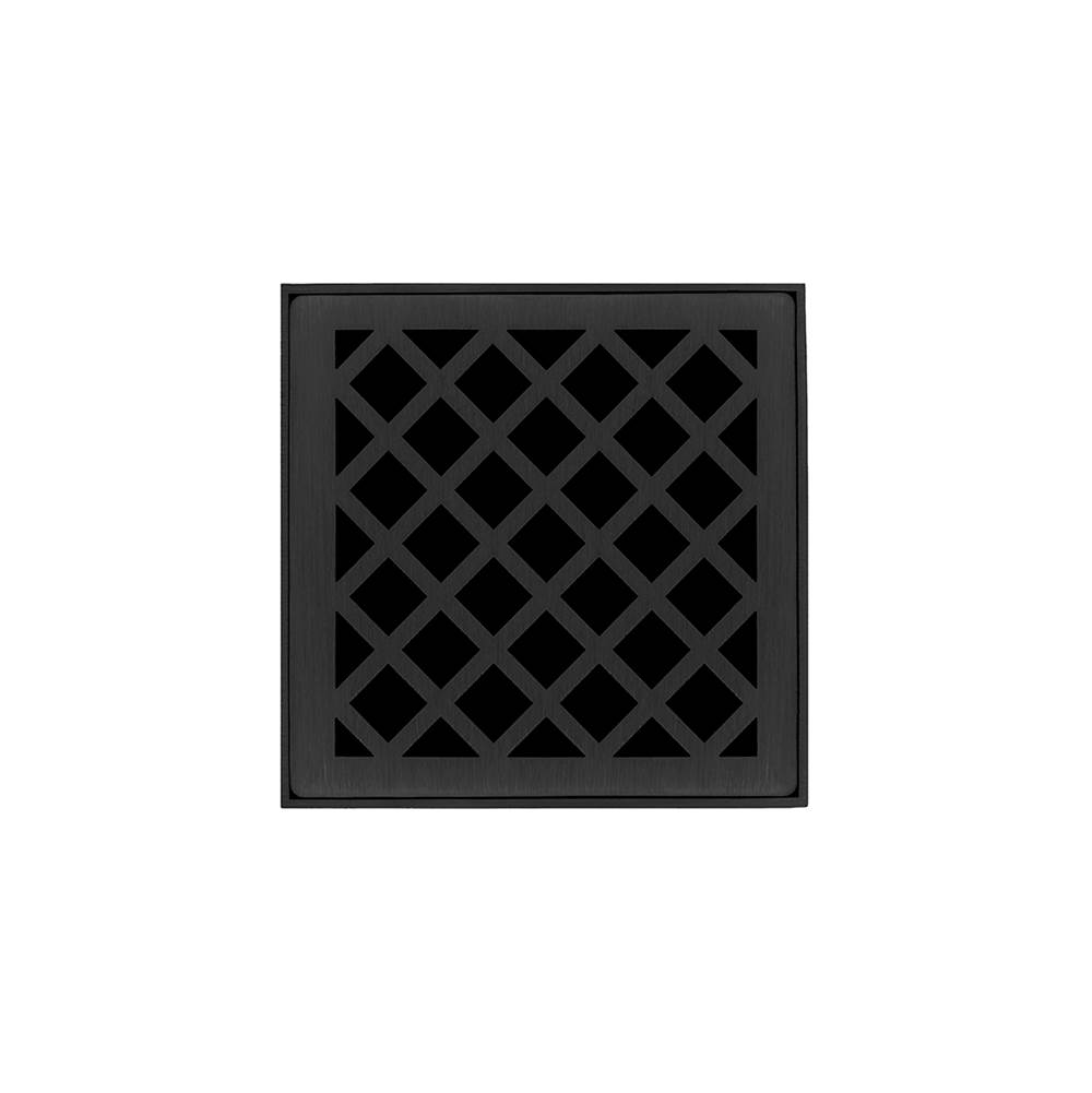 Infinity Drain 4'' x 4'' XD 4 Complete Kit with Criss-Cross Pattern Decorative Plate in Matte Black with PVC Drain Body, 2'' Outlet