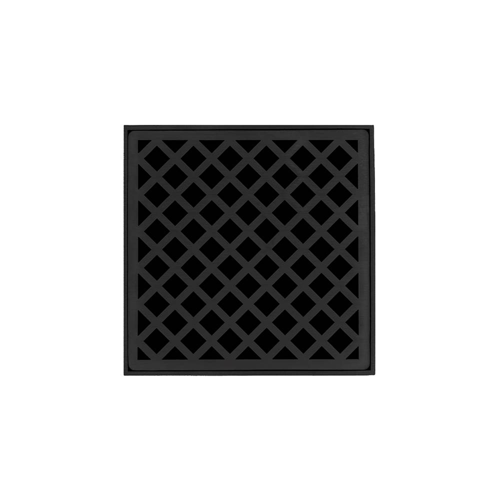 Infinity Drain 5'' x 5'' XD 5 High Flow Complete Kit with Criss-Cross Pattern Decorative Plate in Matte Black with ABS Drain Body, 3'' Outlet