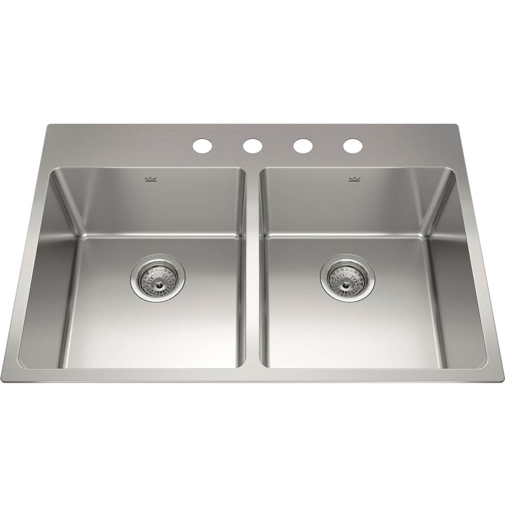 Kindred Brookmore 32.9-in LR x 22.1-in FB x 9-in DP Drop in Double Bowl Stainless Steel Sink, BDL2233-9-4N