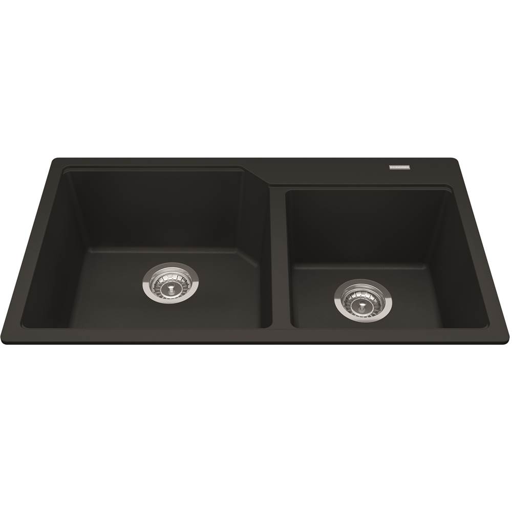 Kindred Granite Series 33.88-in LR x 19.69-in FB x 9.06-in DP Drop In Double Bowl Granite Kitchen Sink, MGCM2034-9MBKN