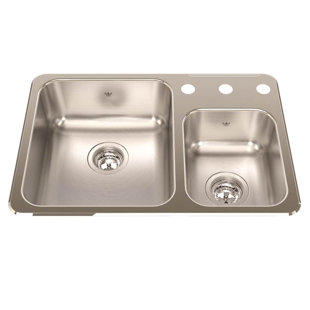 Kindred Steel Queen 26.5-in LR x 18.13-in FB x 7-in DP Drop In Double Bowl 3-Hole Stainless Steel Kitchen Sink, QCMA1826-7-3N
