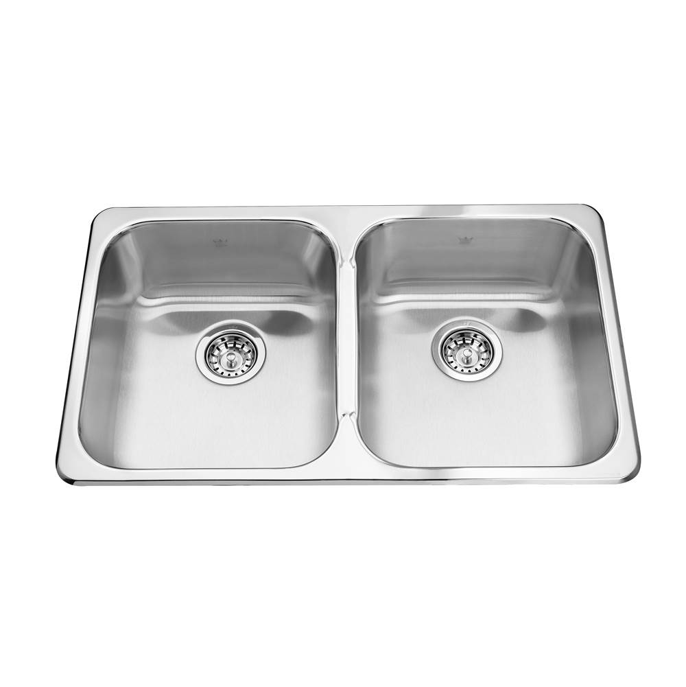 Kindred Steel Queen 31.25-in LR x 18.44-in FB x 8-in DP Drop In Double Bowl Stainless Steel Kitchen Sink, QD1831-8N