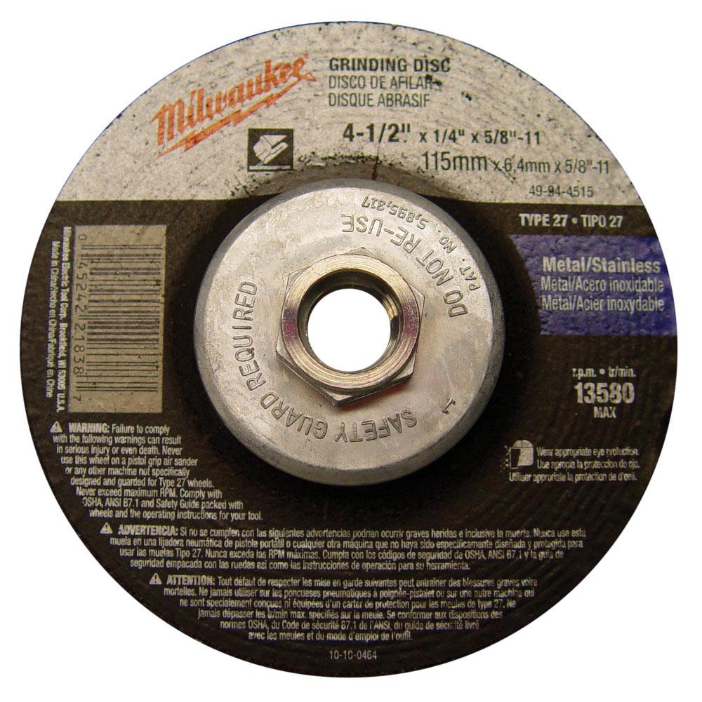 Milwaukee Tool Grinding Disc 4-1/2 X 1/4 X 5/8-11