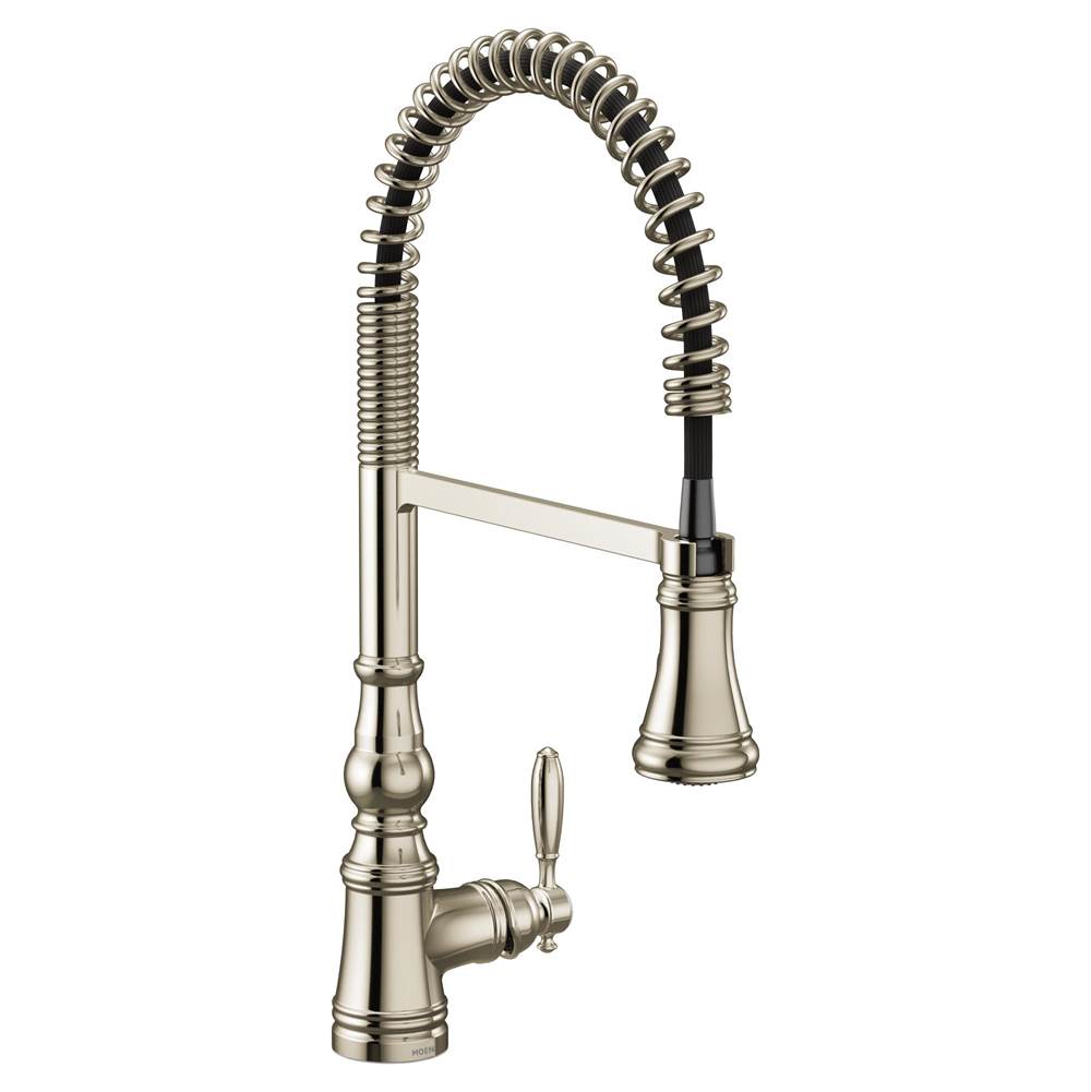Moen Weymouth One Handle Pre-Rinse Spring Pulldown Kitchen Faucet with Power Boost, Polished Nickel